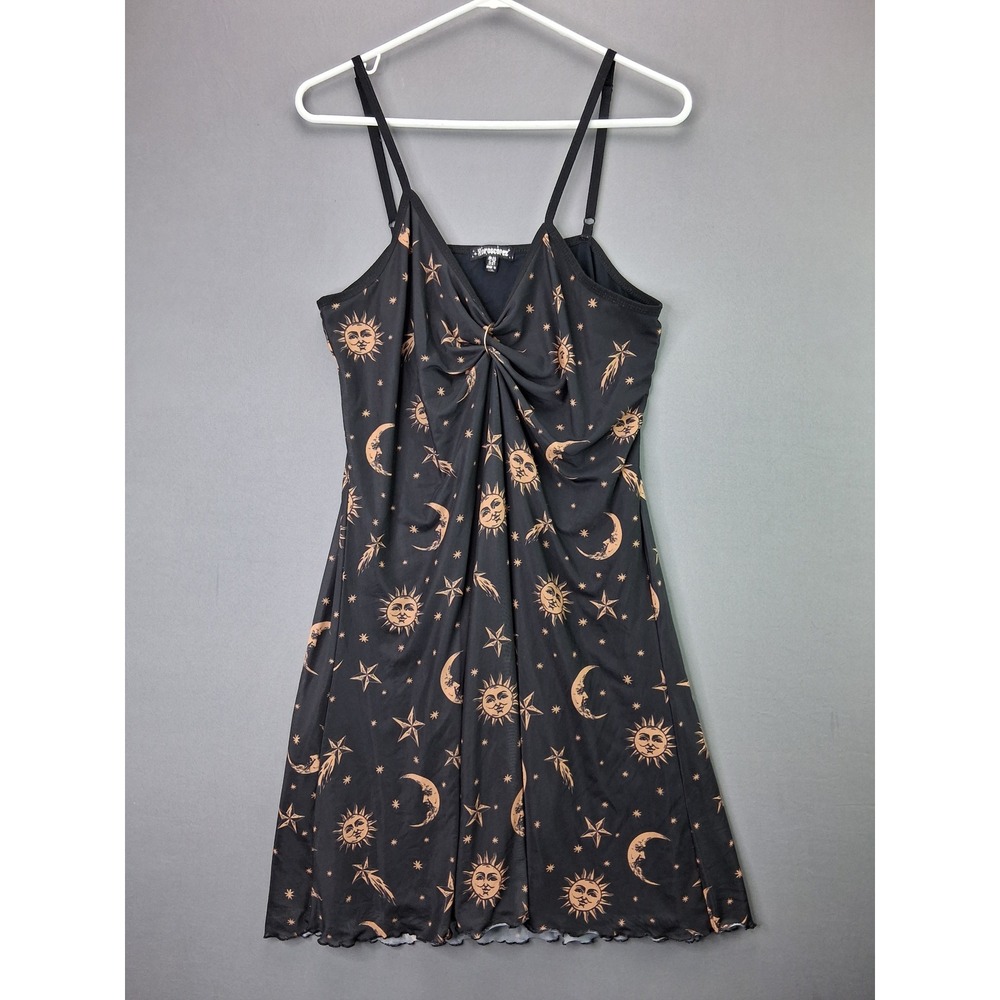 Horoscopez Dolls Kill Celestial Mesh Mini Dress 2X Black Gold Sun Moon Stars